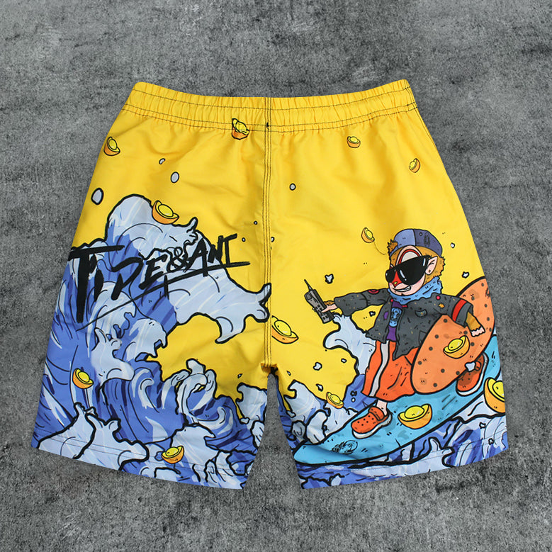 Retro Cartoon Print Outdoor Beach Swim Shorts - boasready