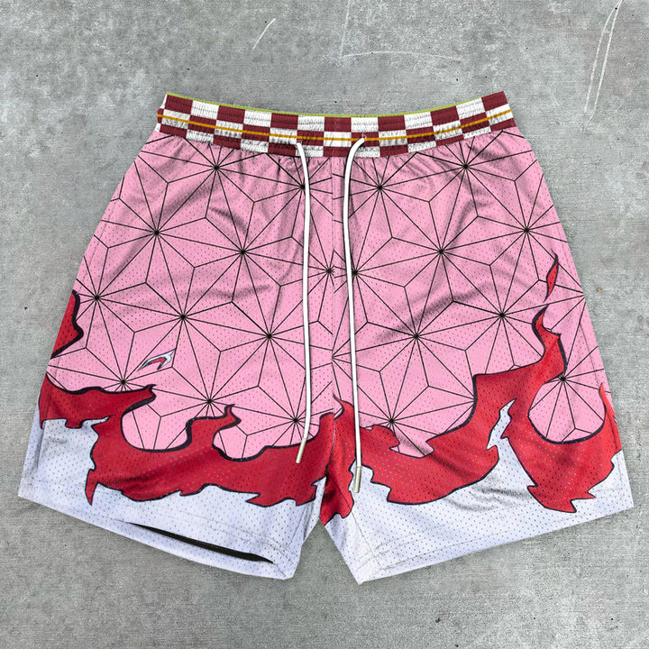 Japanese print fashion mesh shorts