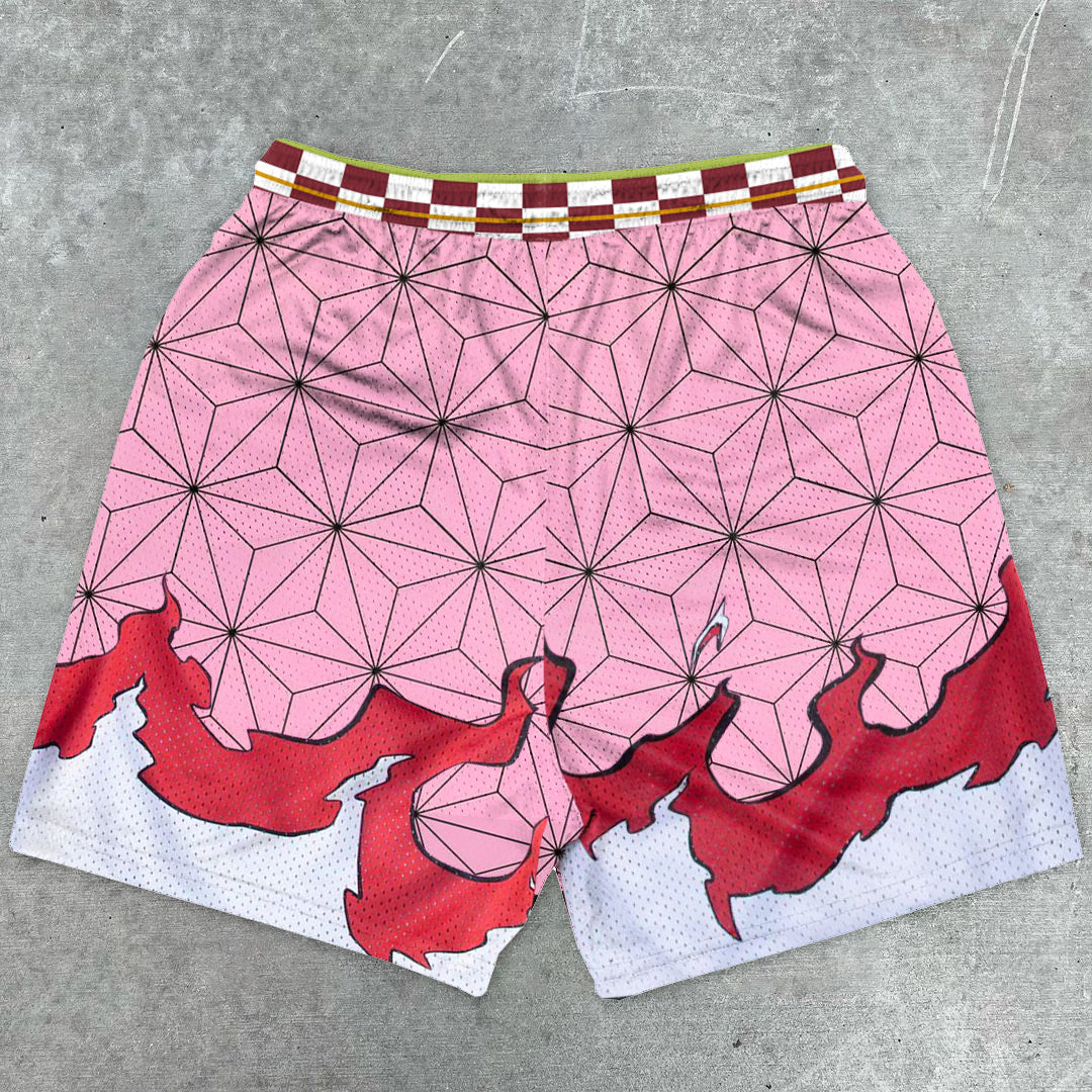 Japanese print fashion mesh shorts