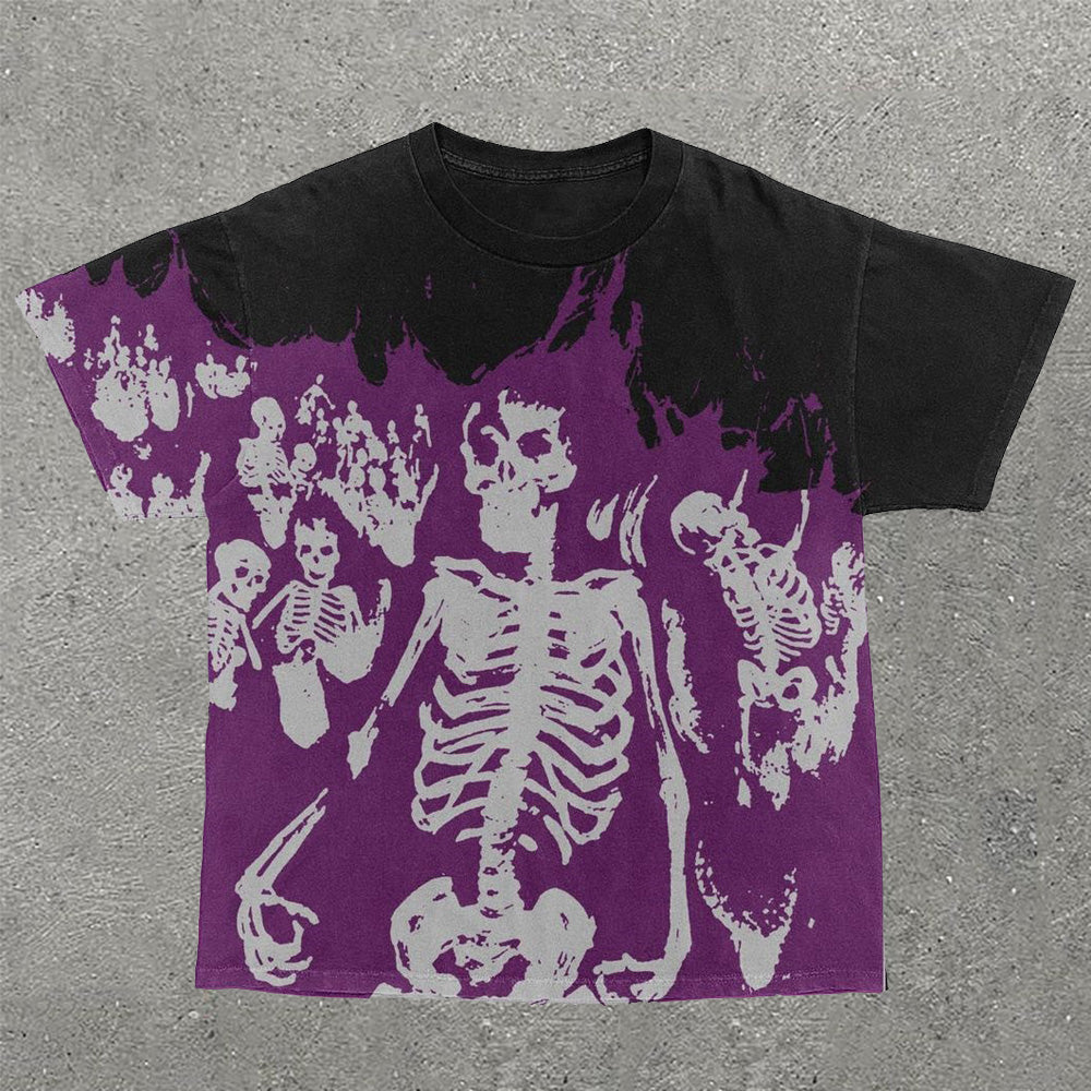 Casual Skull Flame Print Short Sleeve T-shirt - boasready