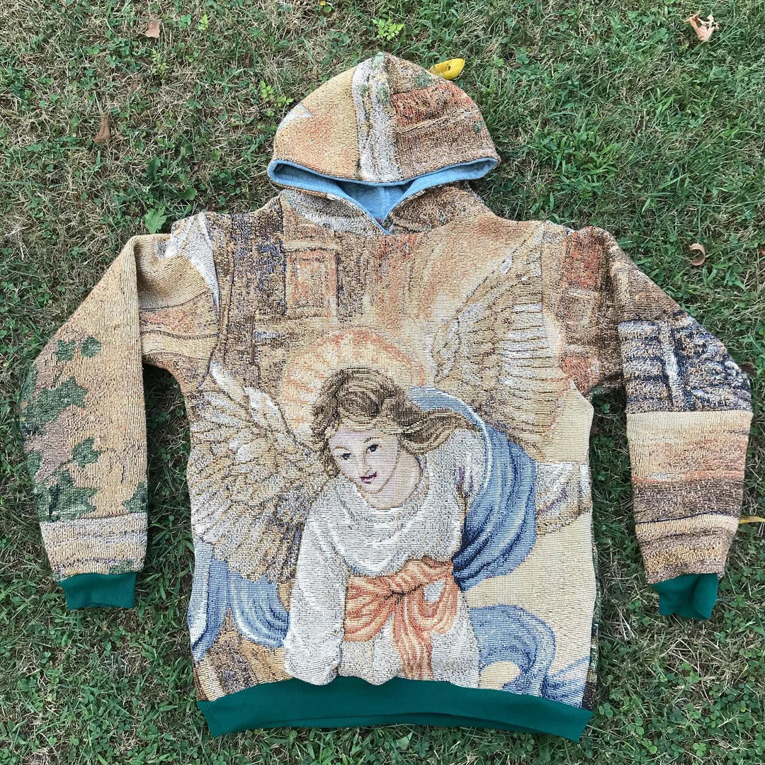 Trendy Angel Print Vintage Hoodie - boasready