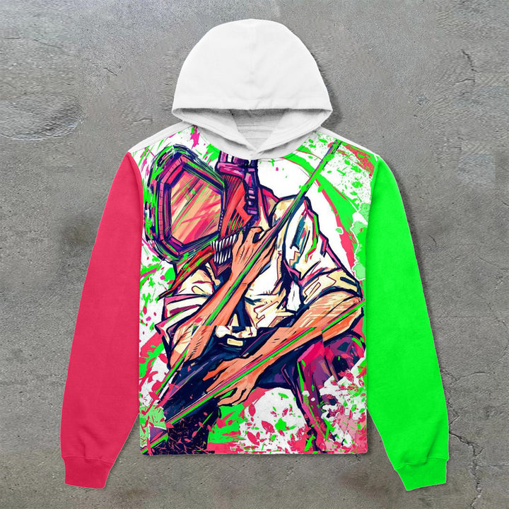 Chainsaw Man Comic Color Block Hoodie - boasready