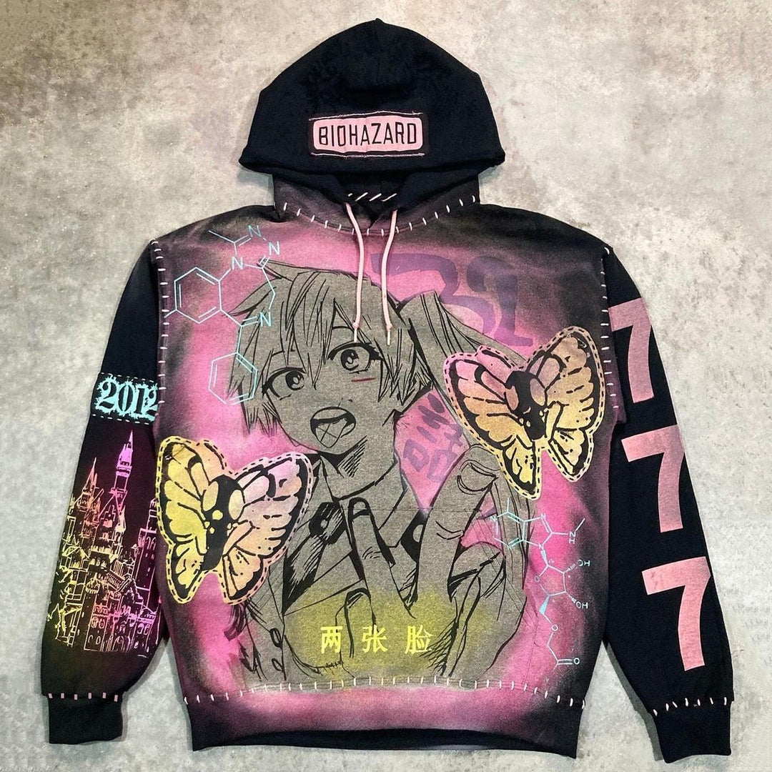 Two Face Butterfly Print Long Sleeve Hoodie - boasready