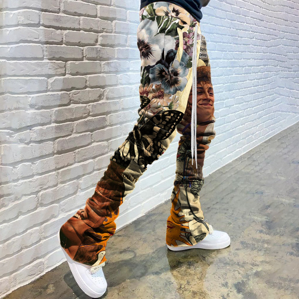 Personality Singer Mix Print Flared Trousers - boasready