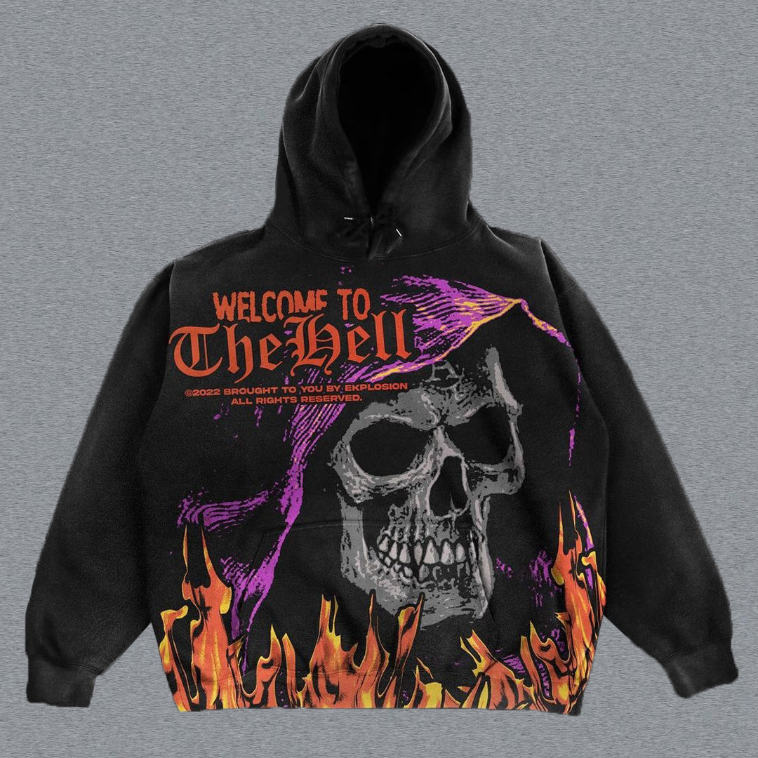 Personality Skull Flame Print Hoodie - boasready