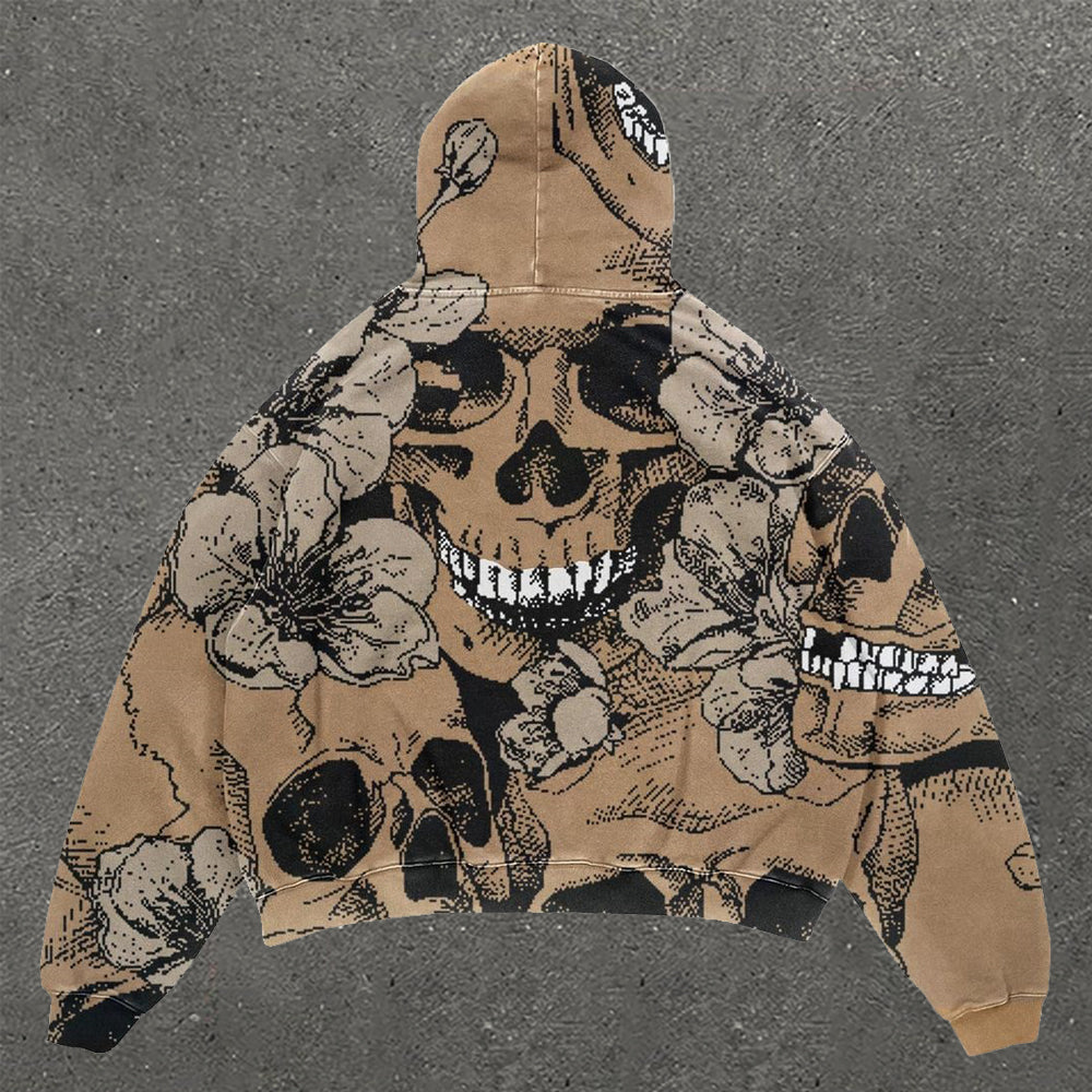 Skull Print Long Sleeve Hoodie - boasready