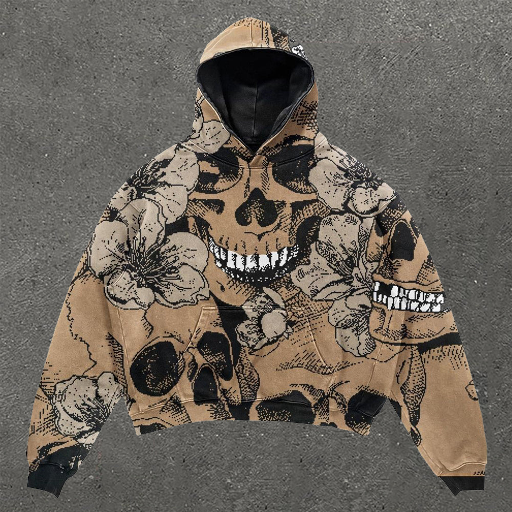 Skull Print Long Sleeve Hoodie - boasready