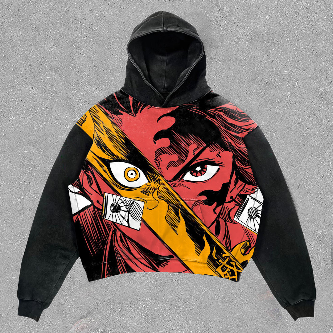 Stylish Preppy Anime Print Hoodie - boasready