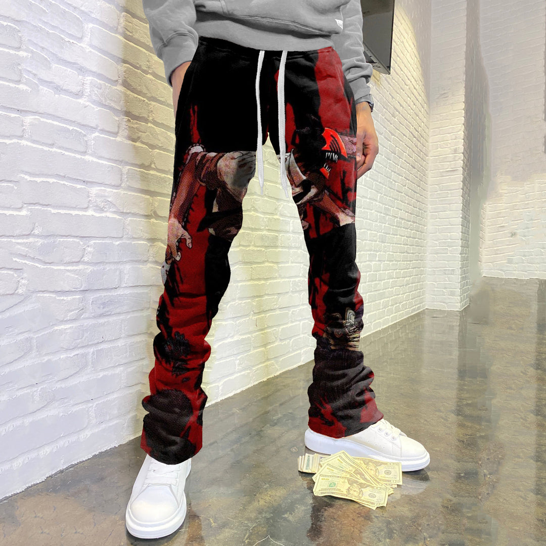 Fashion Anime Print Flared Trousers - boasready