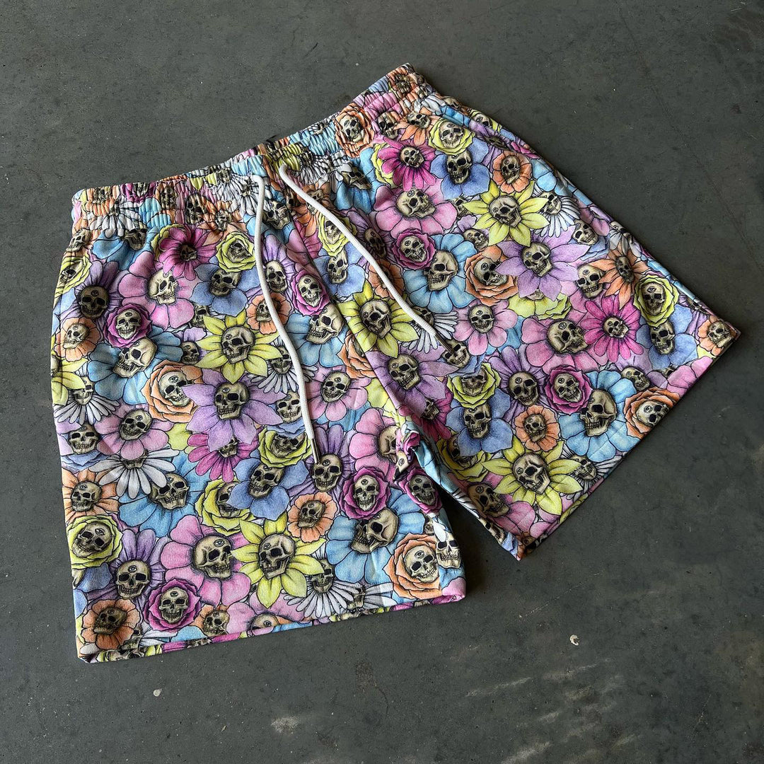 Trendy Vintage Skull Print Shorts - boasready