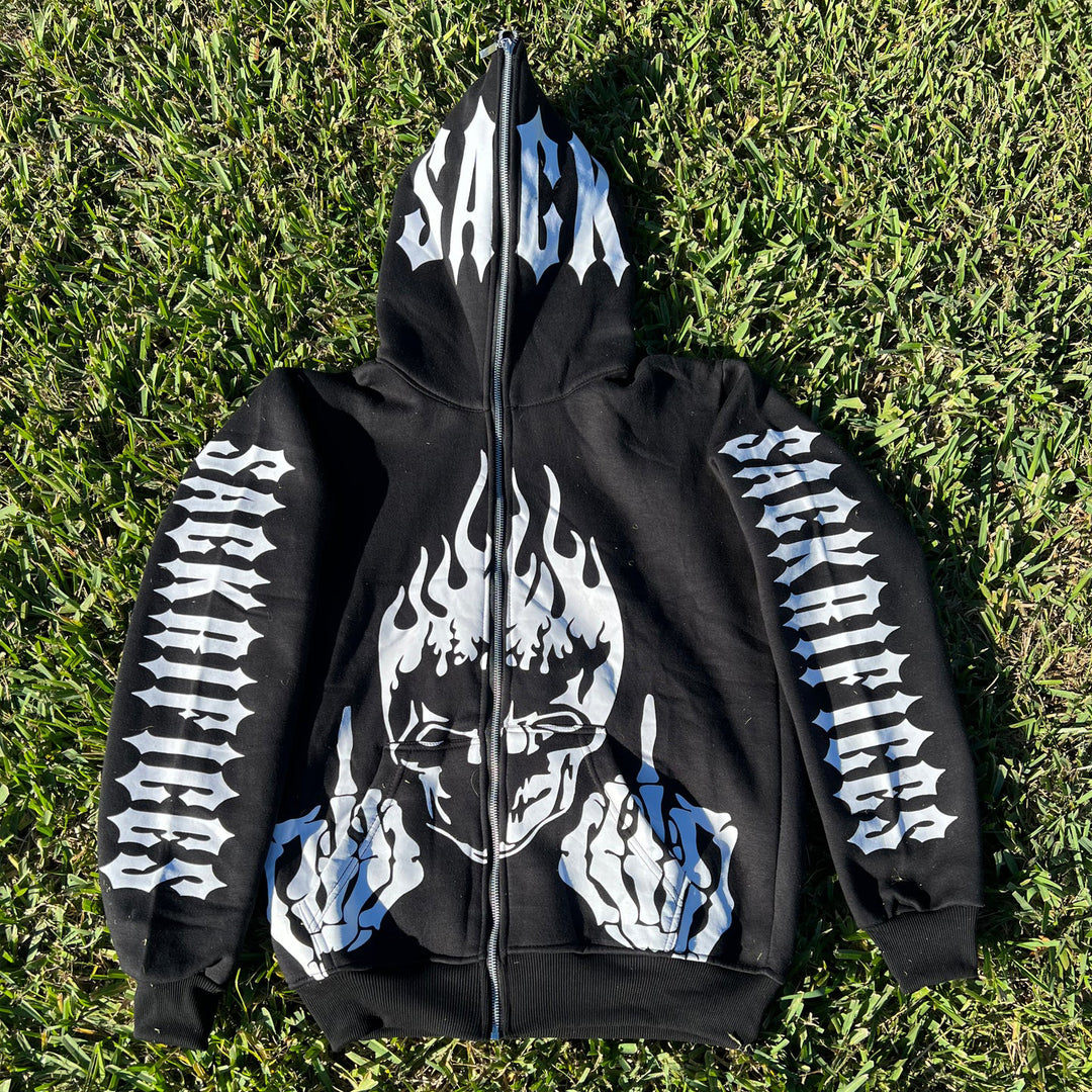 Casual Sackrifices Print Full Zip Hoodie - boasready