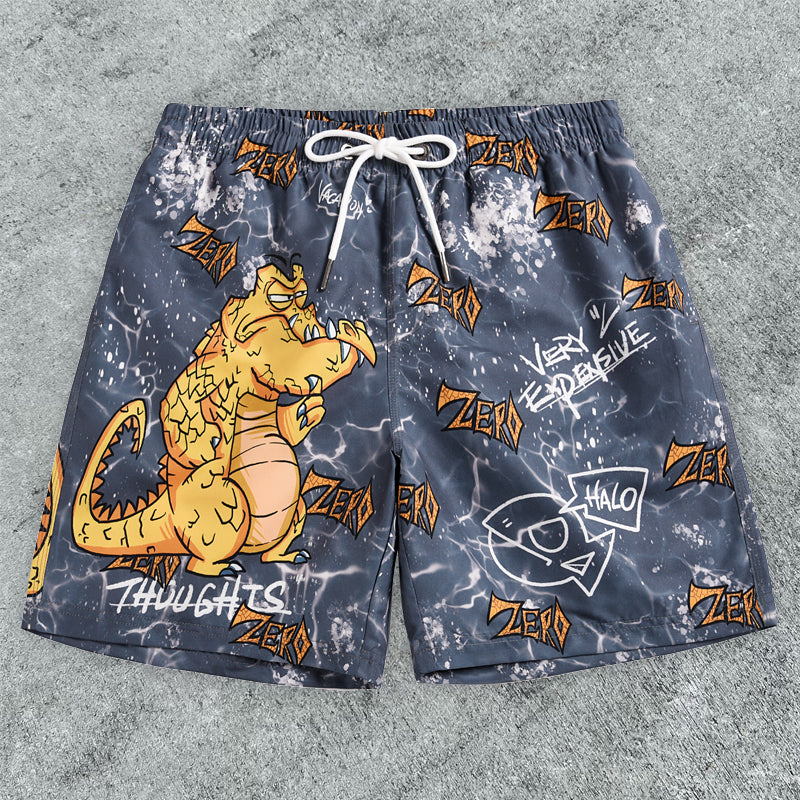 cartoon crocodile print board shorts - boasready