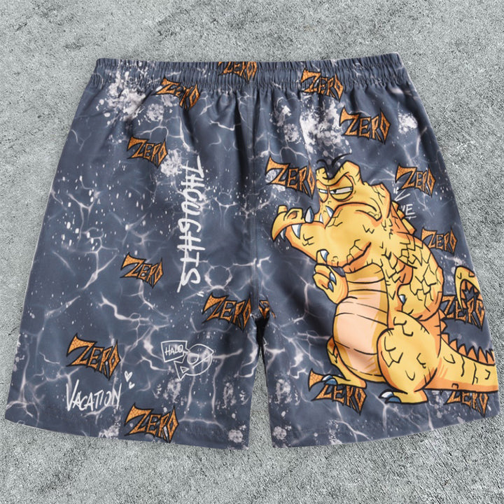 cartoon crocodile print board shorts - boasready