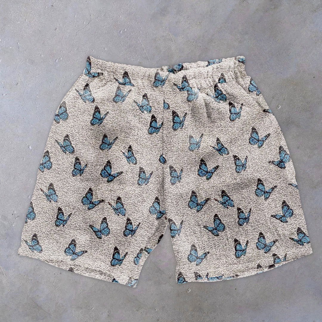 Trendy Vintage Butterfly Print Shorts - boasready