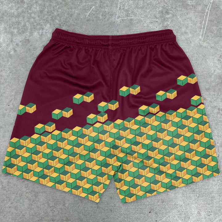 Contrasting retro character plaid shorts