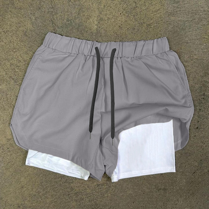 Casual Double Layer Fake Two Piece Gym Quick Dry Shorts