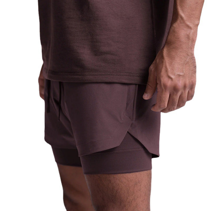 Casual Double Layer Fake Two Piece Gym Quick Dry Shorts