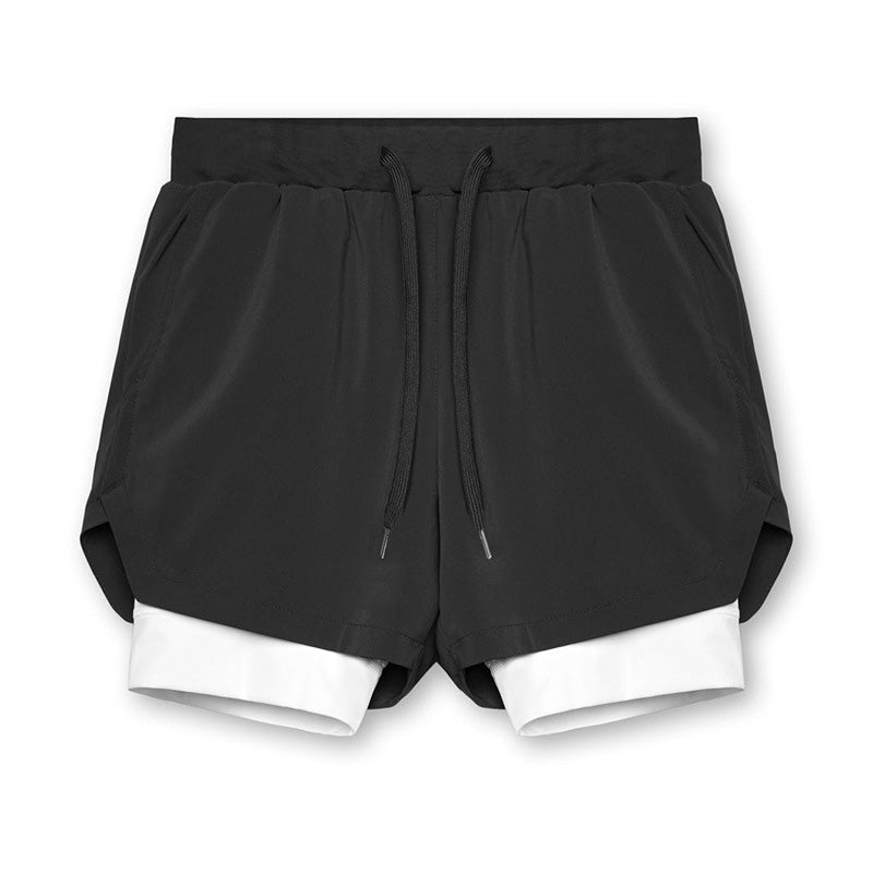 Casual Double Layer Fake Two Piece Gym Quick Dry Shorts