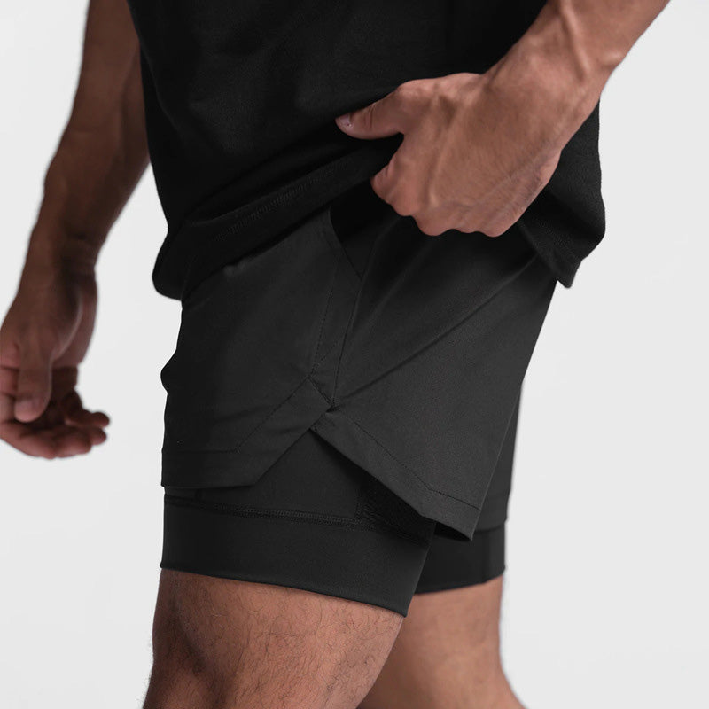 Casual Double Layer Fake Two Piece Gym Quick Dry Shorts