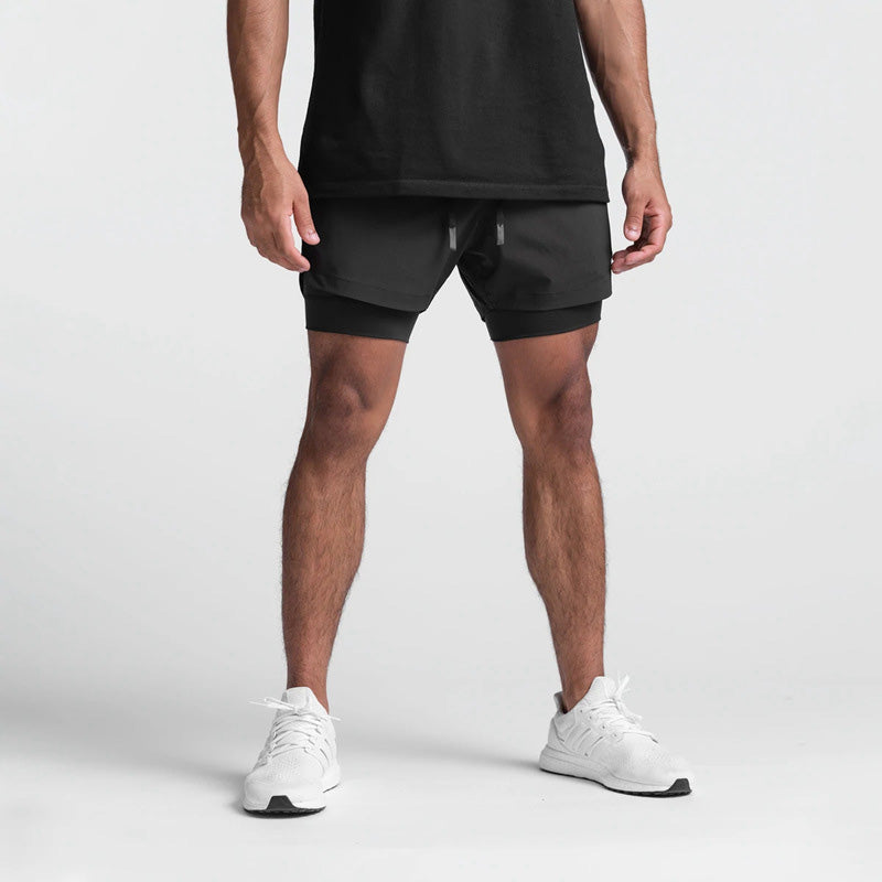 Casual Double Layer Fake Two Piece Gym Quick Dry Shorts