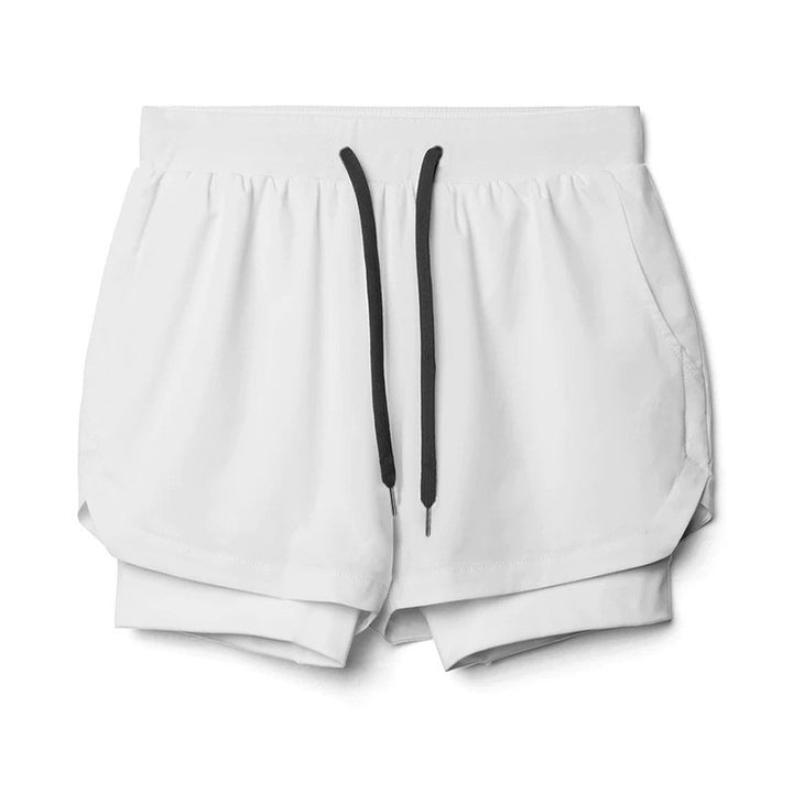 Casual Double Layer Fake Two Piece Gym Quick Dry Shorts