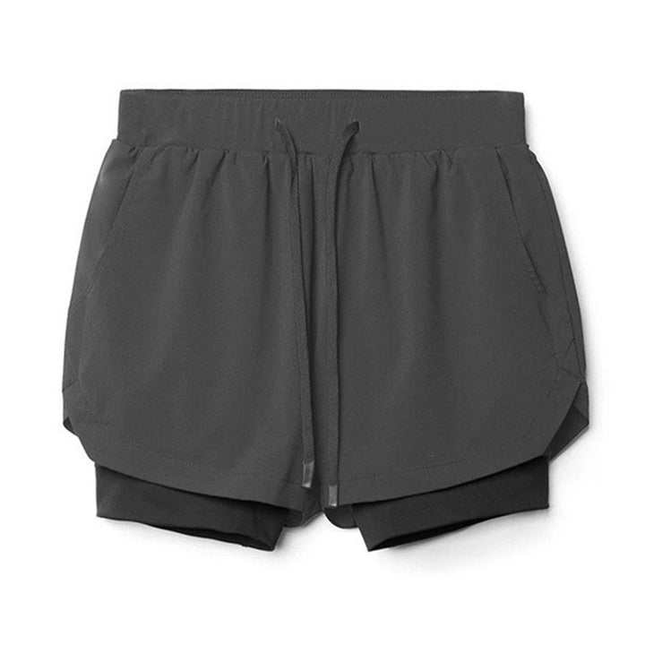 Casual Double Layer Fake Two Piece Gym Quick Dry Shorts