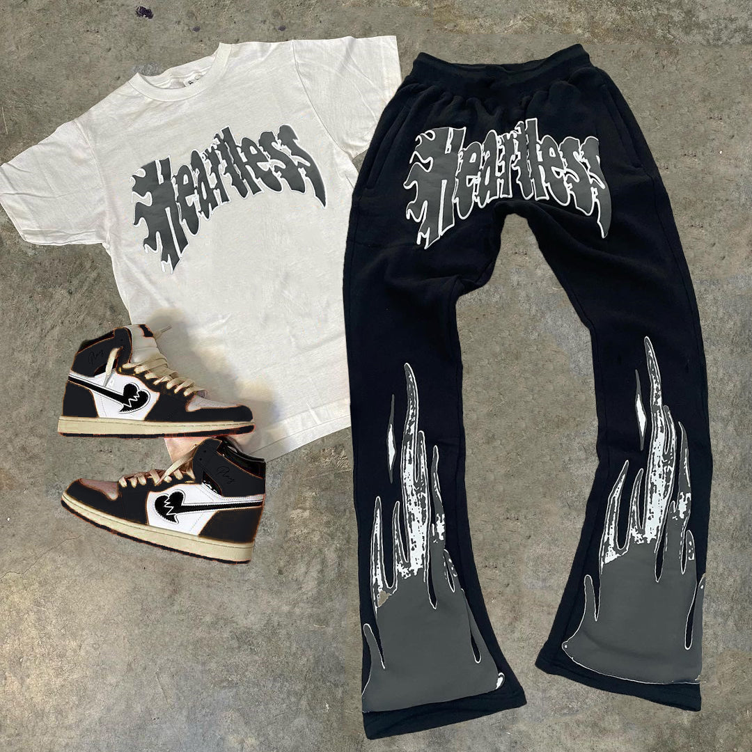 Heartless Print T-Shirt Trousers Two-Piece Set