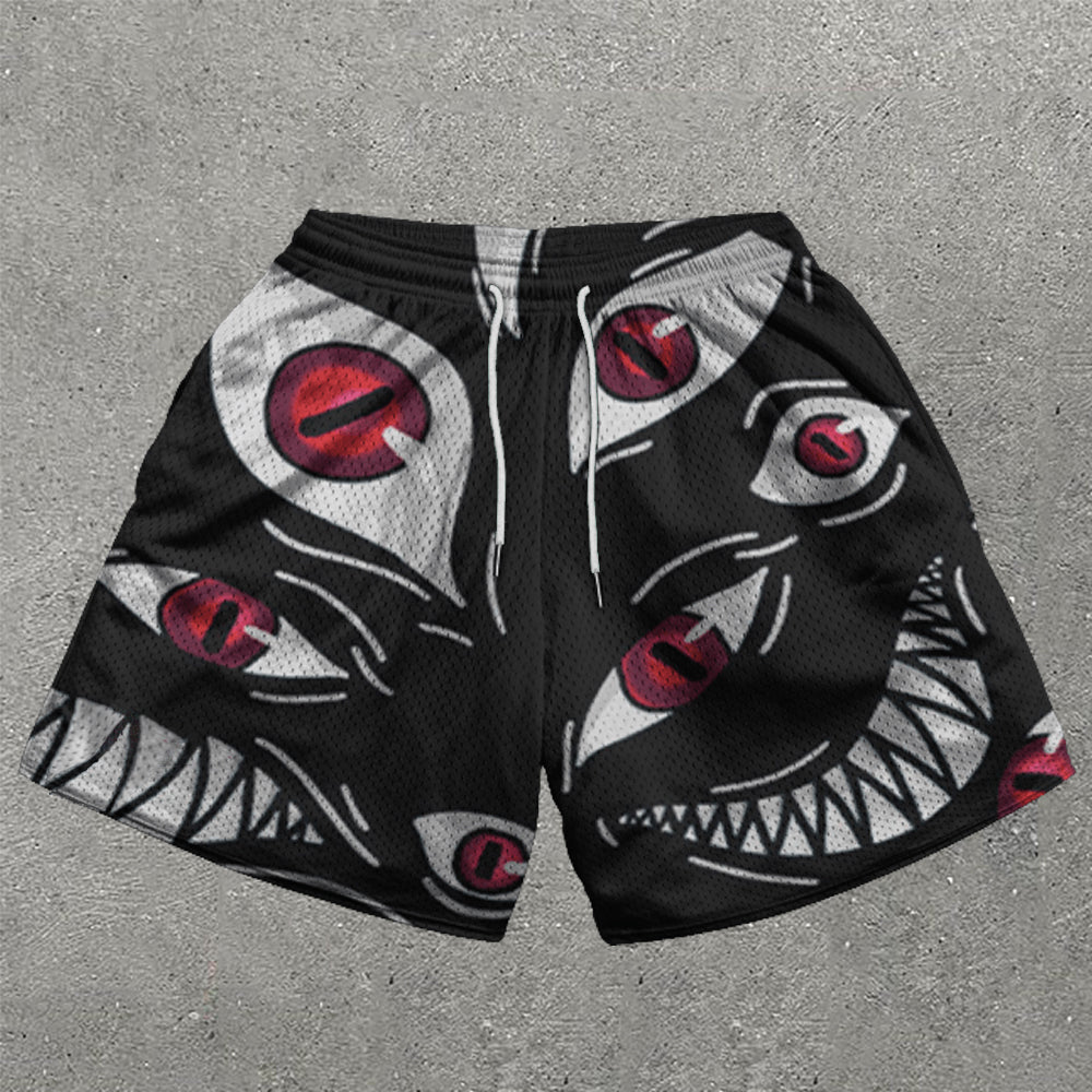 Casual Homunculus Print Mesh Shorts - boasready