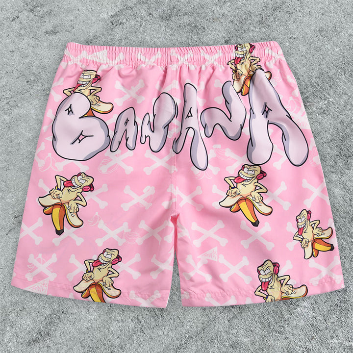 Hip Hop Graffiti Cartoon Print Board Shorts - boasready