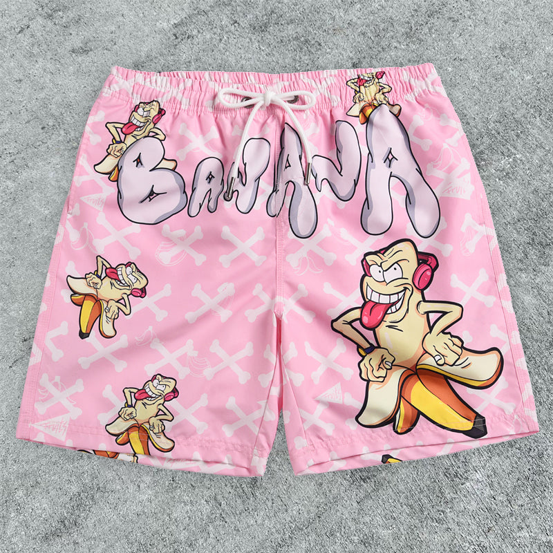 Hip Hop Graffiti Cartoon Print Board Shorts - boasready