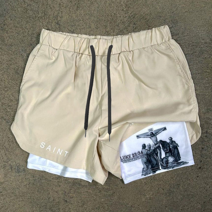 Luke 23:34 Print Double Layer Quick Dry Shorts