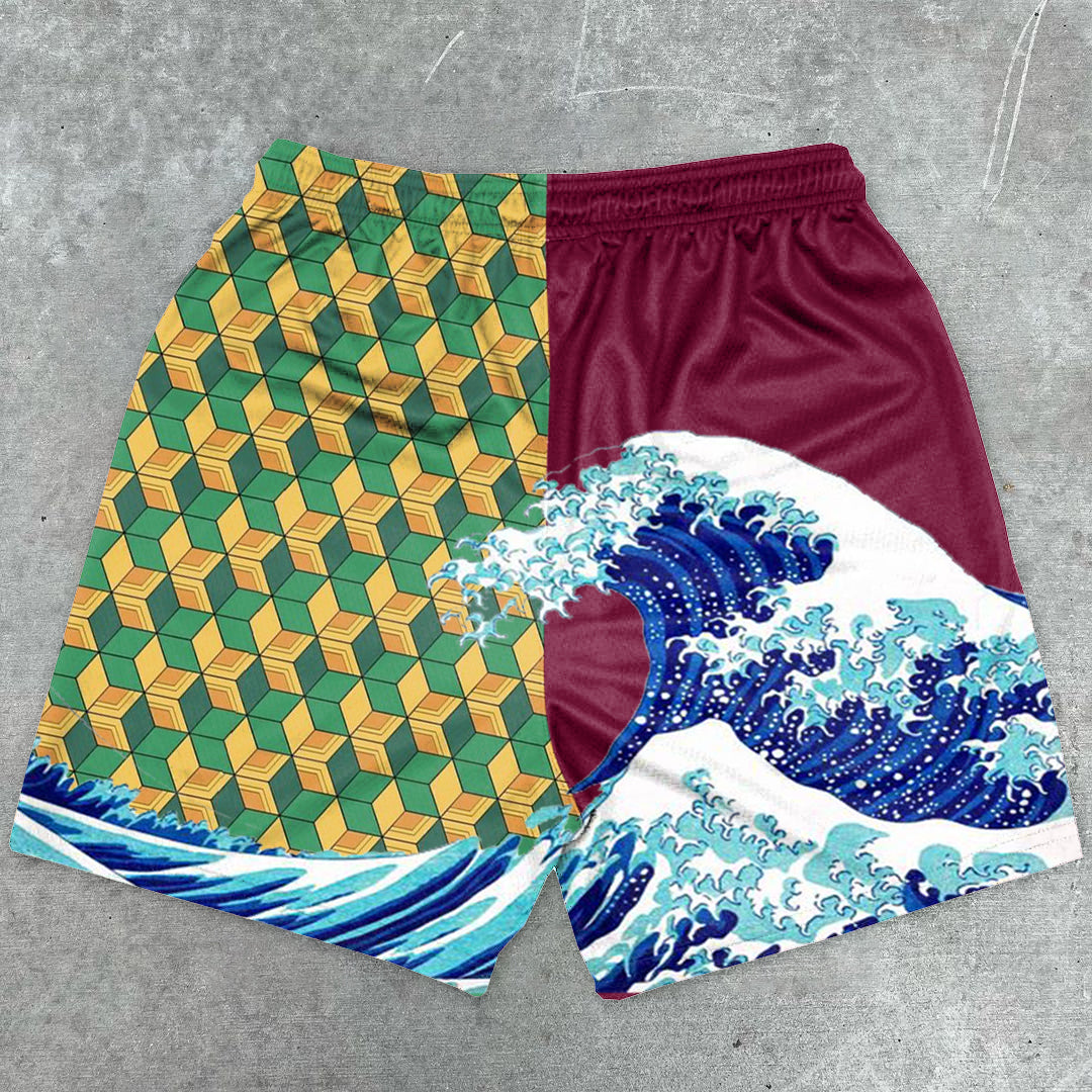 Paneled Japanese surf mesh shorts