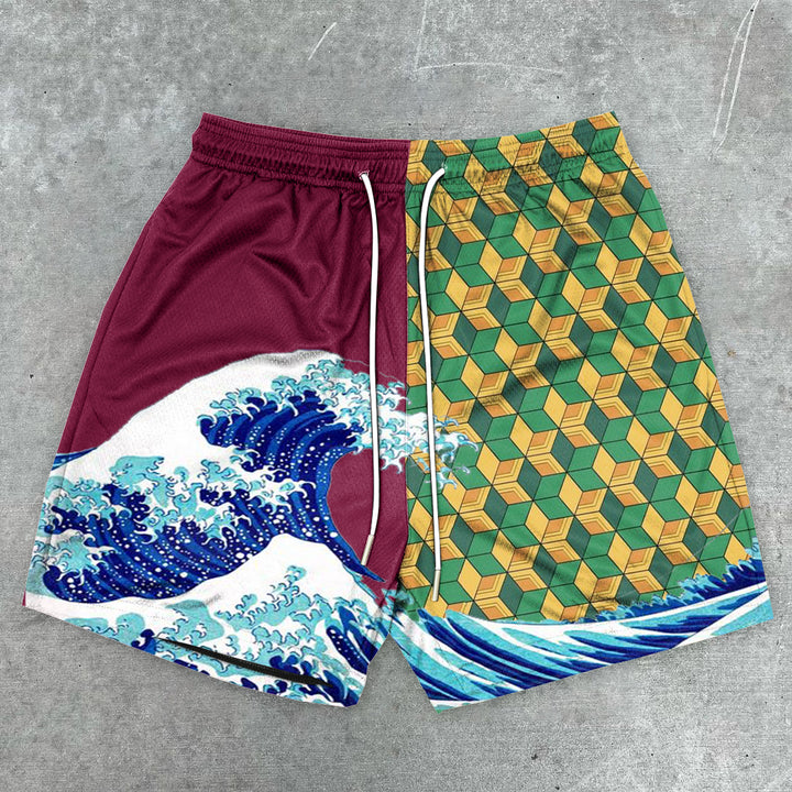 Paneled Japanese surf mesh shorts