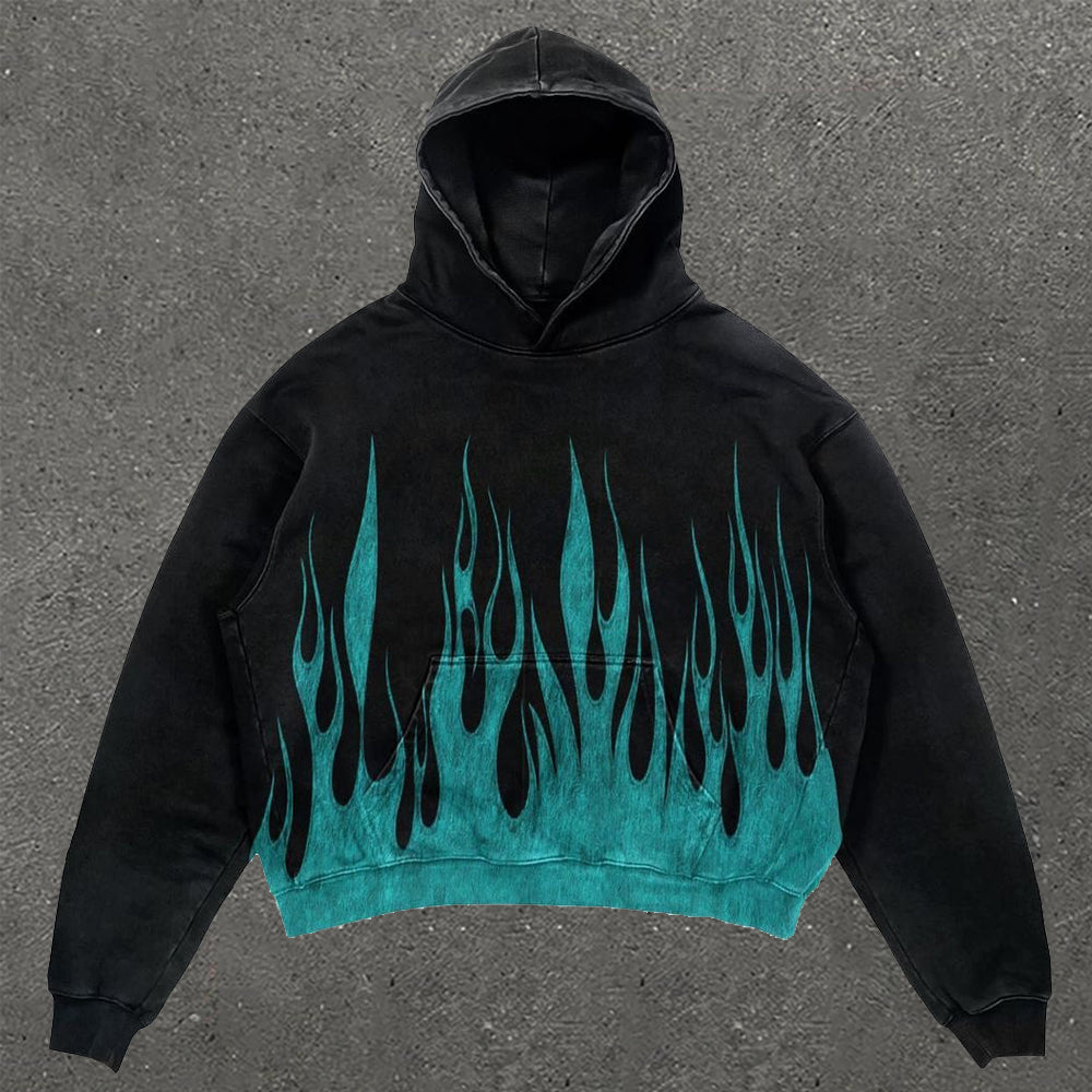 Casual Flame Print Long Sleeve Hoodie - boasready