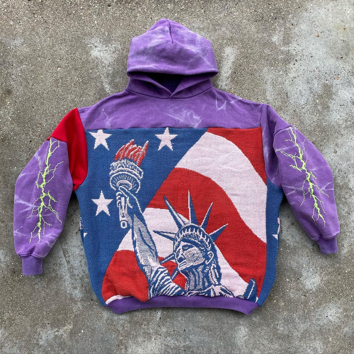 Trendy Vintage Statue of Liberty Casual Long Sleeve Hoodie - boasready