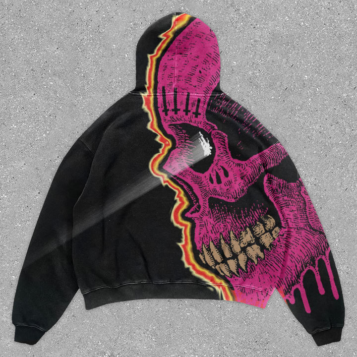 Trendy Vintage Skull Print Hoodie