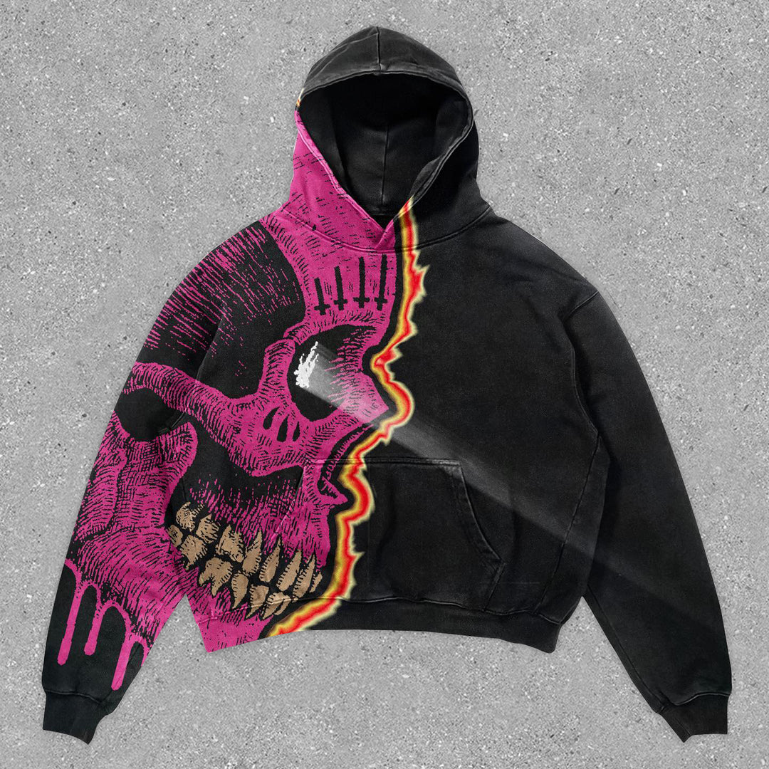 Trendy Vintage Skull Print Hoodie