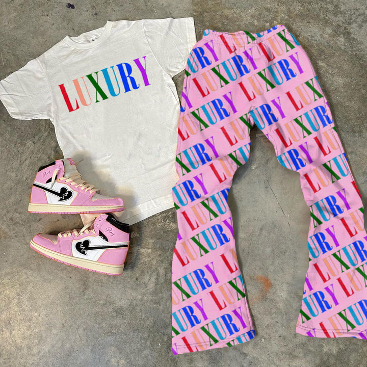 Luxury Print T-Shirt Trousers Two-Piece Set