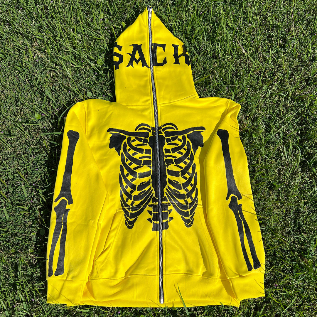 Casual Sackrifices Ribs Print Full Zip Hoodie - boasready