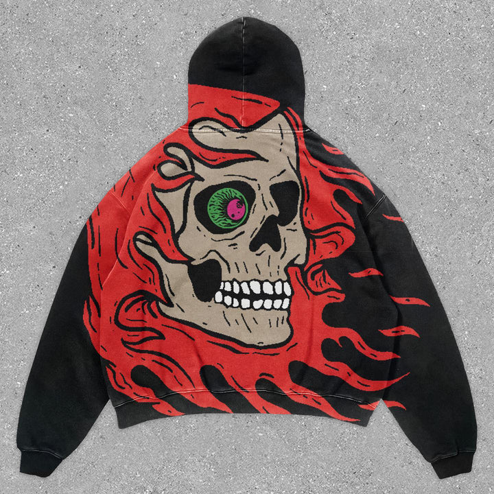 Vintage Street Style Skull Print Hoodie