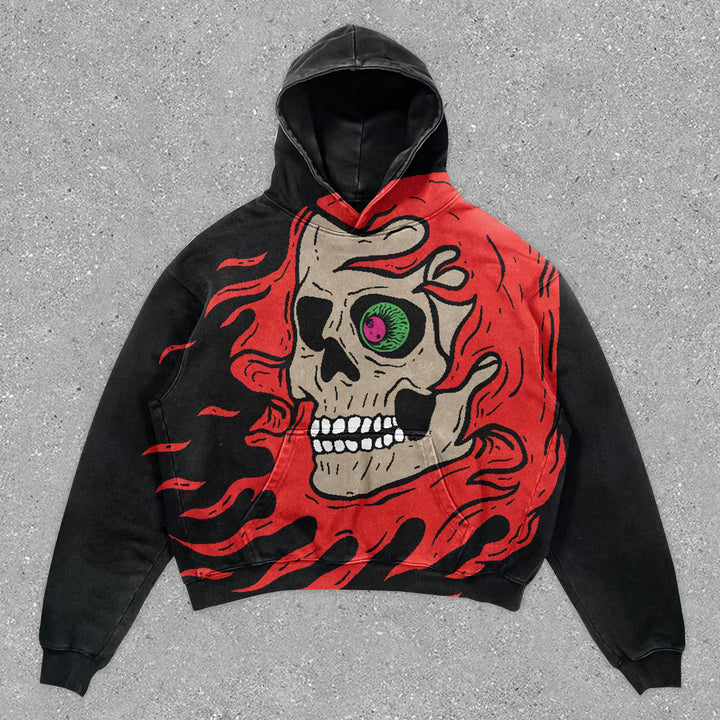 Vintage Street Style Skull Print Hoodie