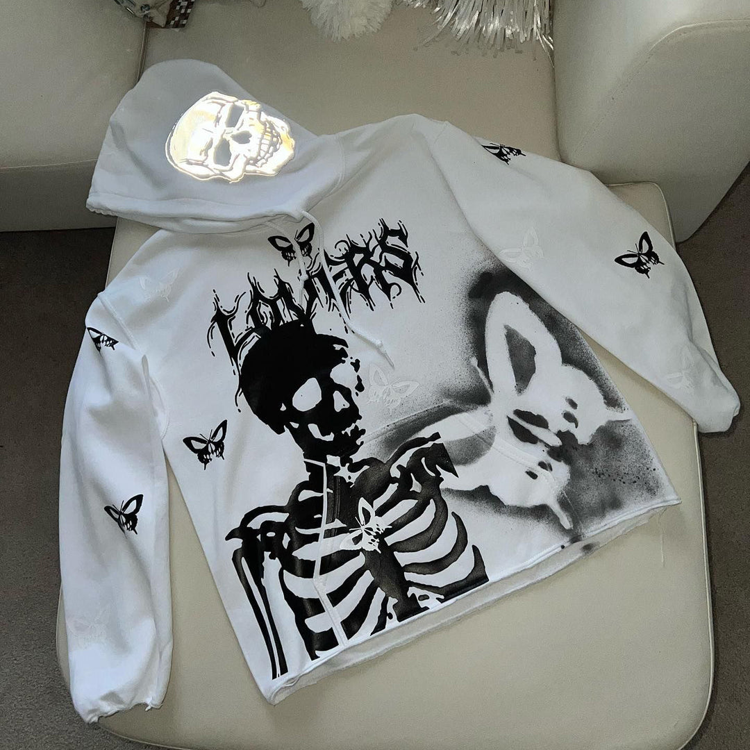 statement street style skull butterfly print hoodie - boasready