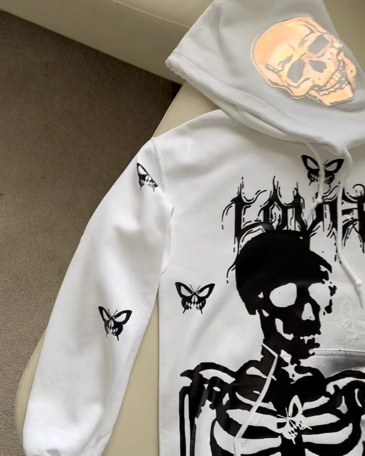 statement street style skull butterfly print hoodie - boasready