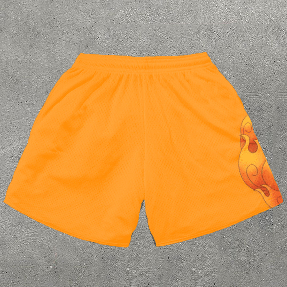 Casual Fire Fist Print Mesh Shorts - boasready