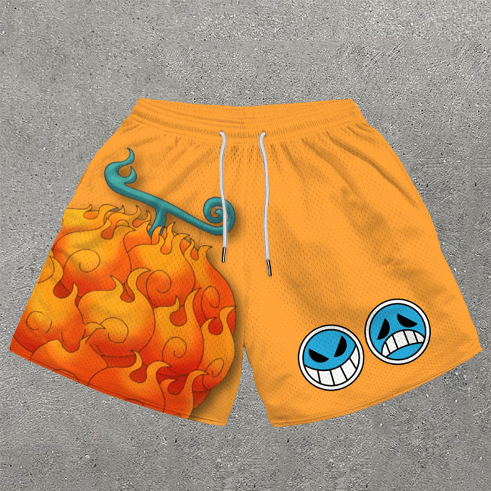 Casual Fire Fist Print Mesh Shorts - boasready