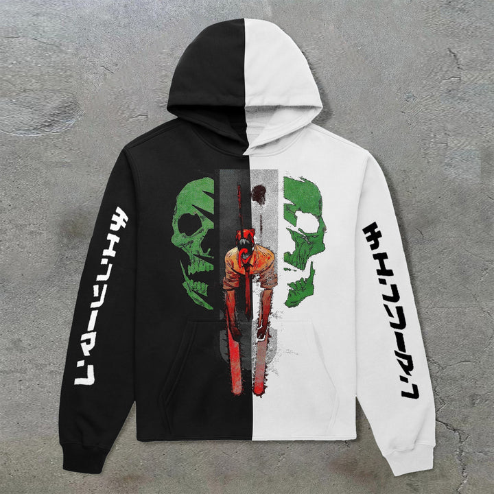 Color Block Chainsaw Man Print Stylish Hoodie - boasready