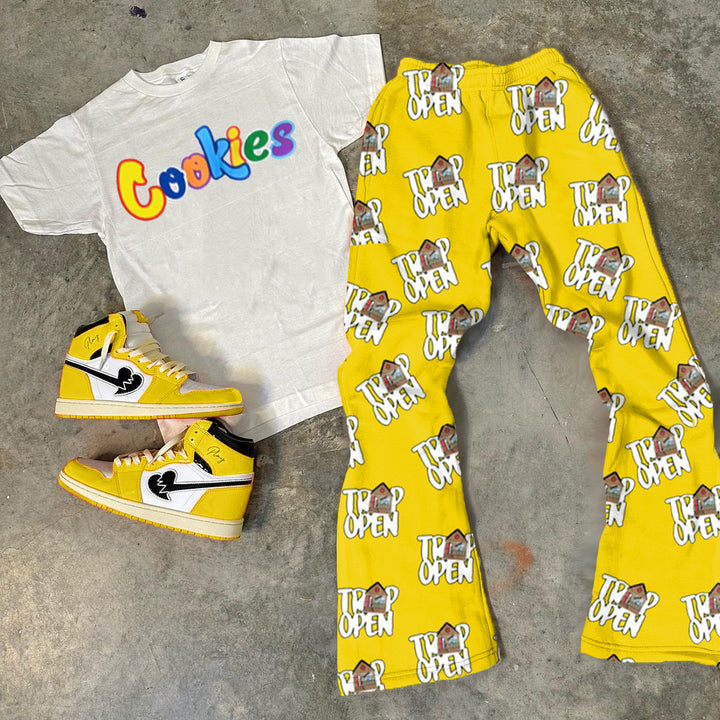 Letters Print T-Shirt Trousers Two-Piece Set