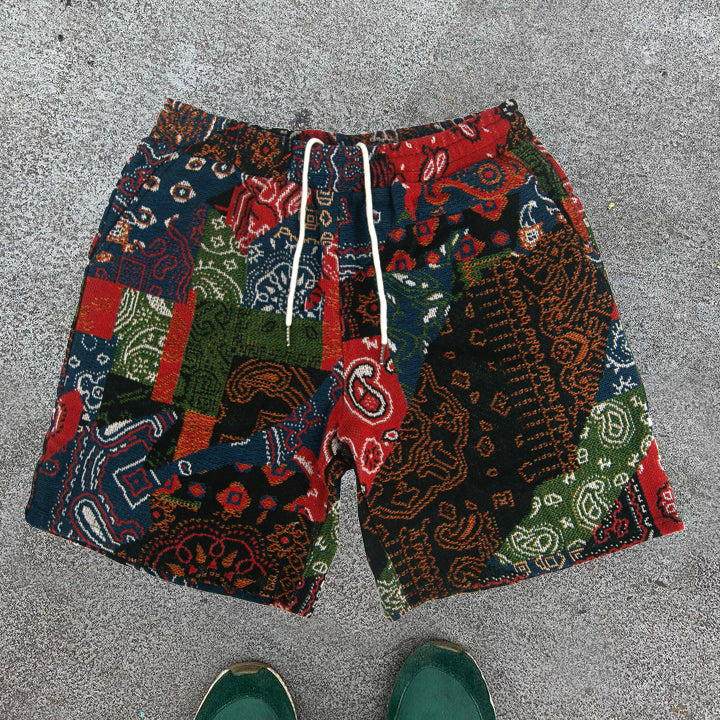 Personalized retro color-block cashew flower shorts - boasready