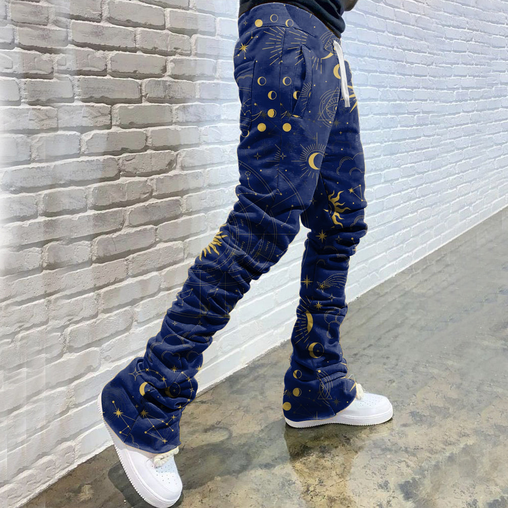 Retro Casual Starry Sky Print Pattern Flared Pants - boasready