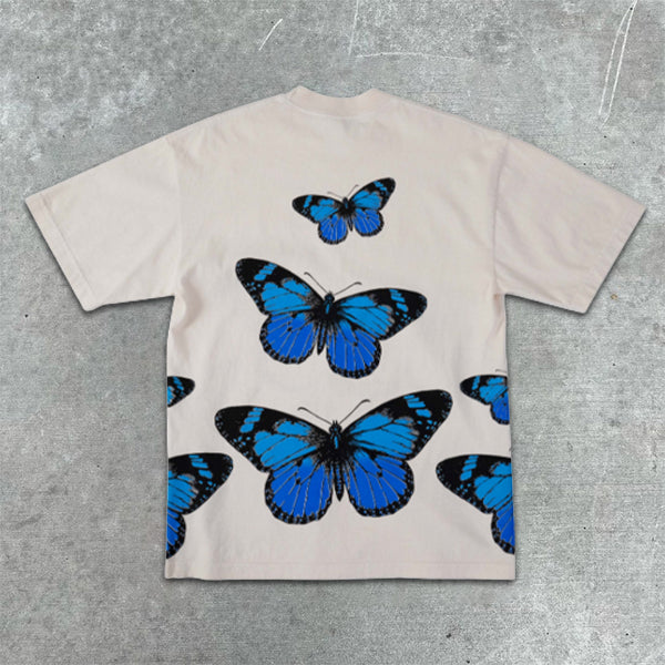 Butterfly Graphic Print Short Sleeve T-Shirt - boasready